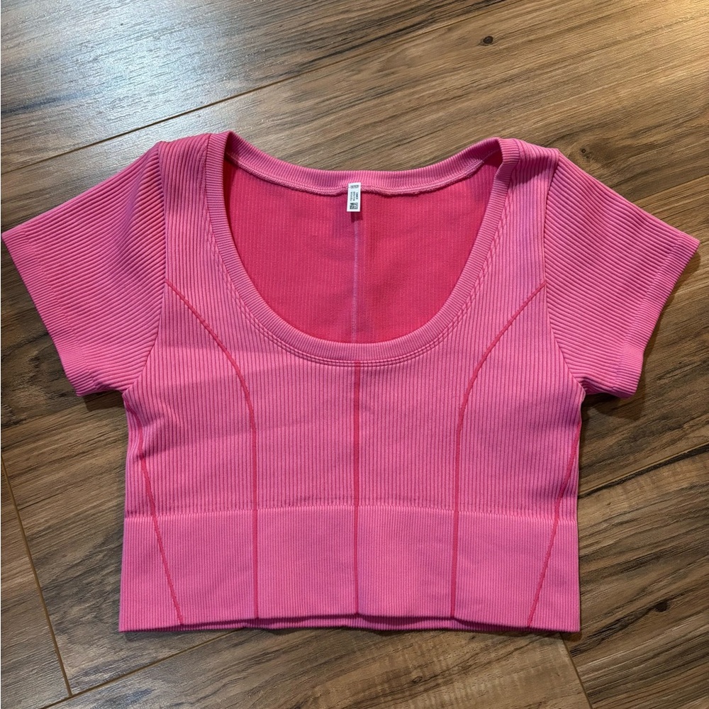 Aerie Ribbed Seamless Crop Top Pink